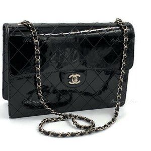 Authentic CHANEL Patent Black Jumbo Flap Crossbody